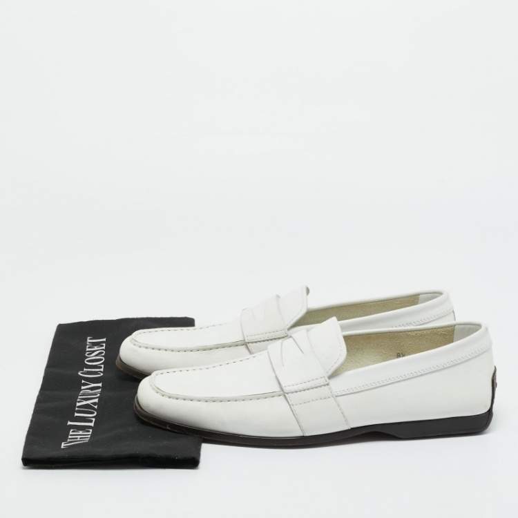 Pre Owned Tod's White Leather Slip On Loafers Size 42.5