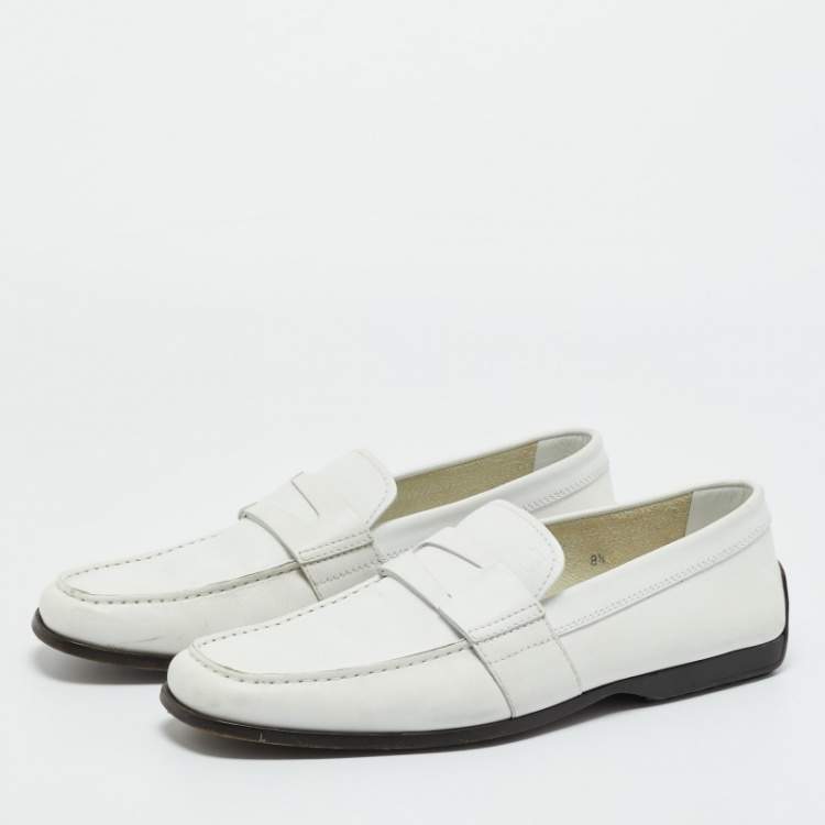 Pre Owned Tod's White Leather Slip On Loafers Size 42.5