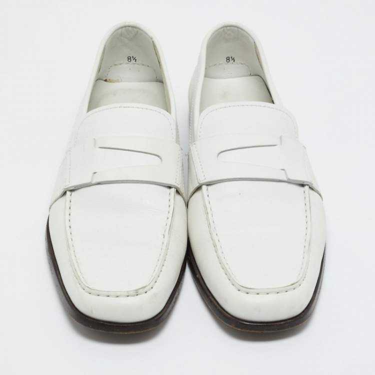 Pre Owned Tod's White Leather Slip On Loafers Size 42.5