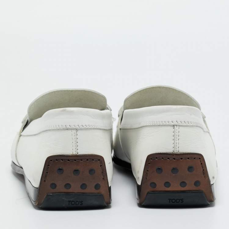 Pre Owned Tod's White Leather Slip On Loafers Size 42.5