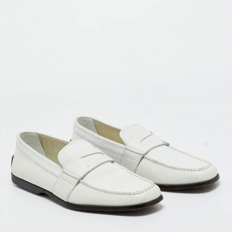 Pre Owned Tod's White Leather Slip On Loafers Size 42.5
