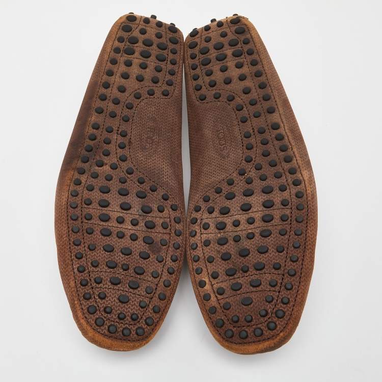Pre Owned Tod's Brown Textured Nubuck Leather Bow Slip On Loafers Size 43