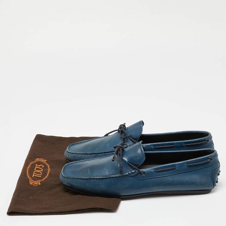 مملوكة مسبقًا Tod's Blue Leather Bow Slip On Loafers Size 43