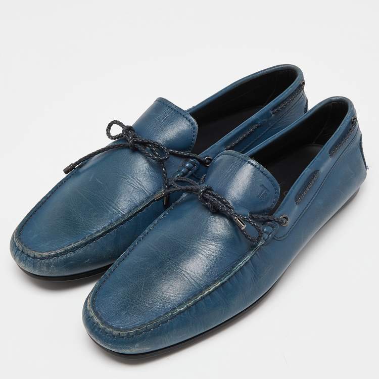 مملوكة مسبقًا Tod's Blue Leather Bow Slip On Loafers Size 43