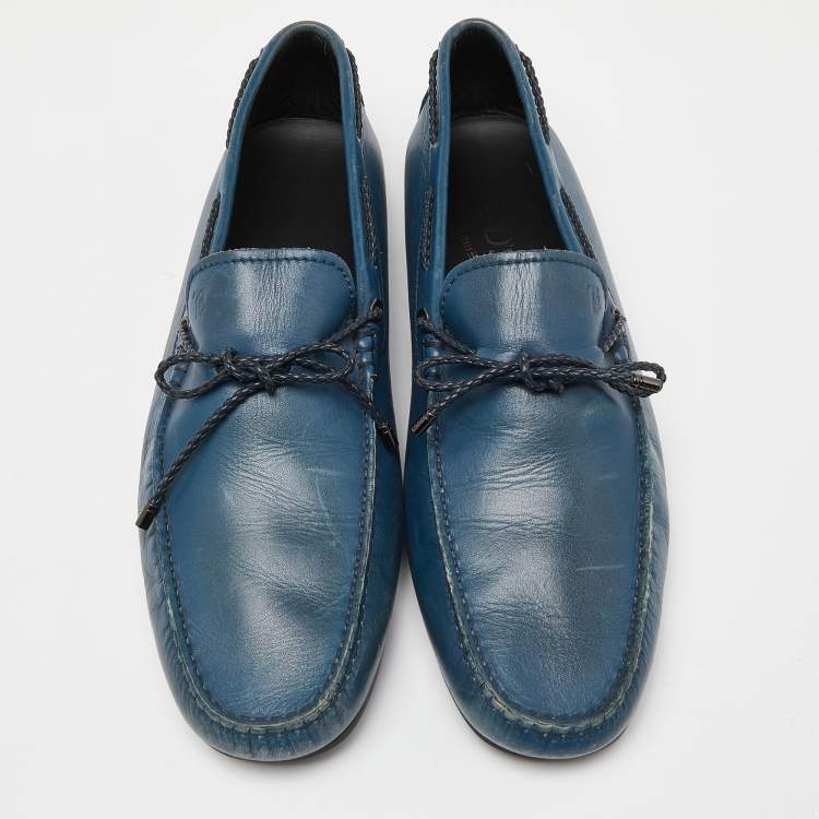 مملوكة مسبقًا Tod's Blue Leather Bow Slip On Loafers Size 43