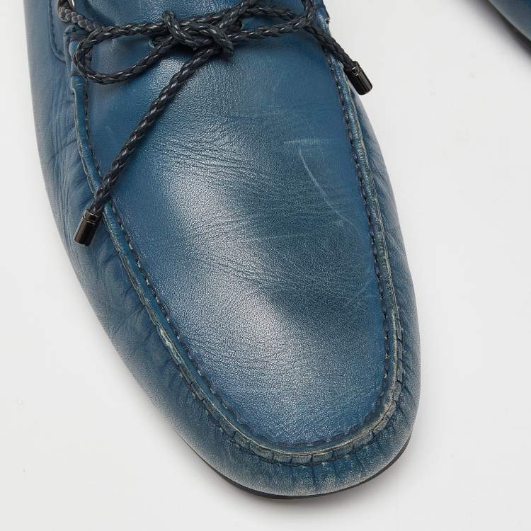 مملوكة مسبقًا Tod's Blue Leather Bow Slip On Loafers Size 43