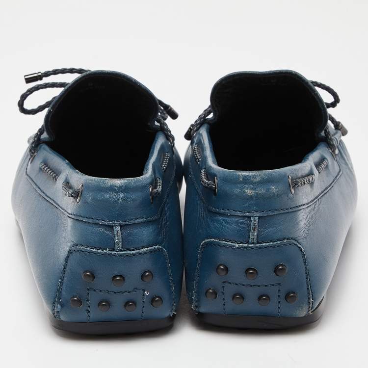 مملوكة مسبقًا Tod's Blue Leather Bow Slip On Loafers Size 43