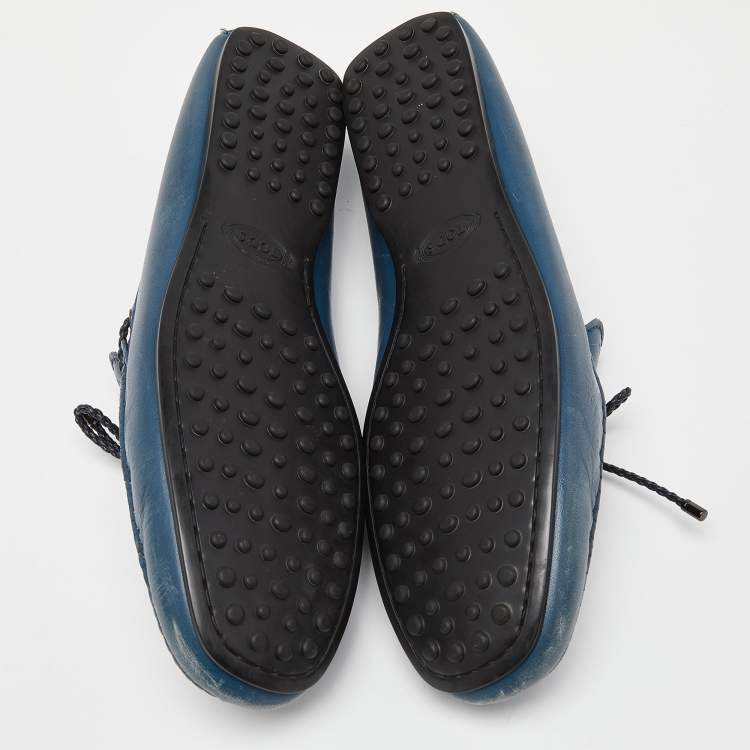مملوكة مسبقًا Tod's Blue Leather Bow Slip On Loafers Size 43