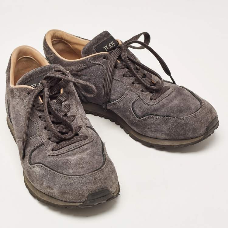 Pre Owned Tod's Grey Suede Low Top Sneakers Size 41.5