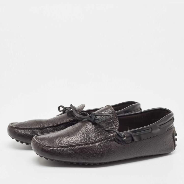 Pre Owned Tod's Black Leather Bow Slip On Loafers Size 39.5