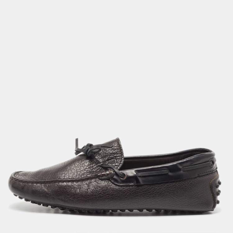Pre Owned Tod's Black Leather Bow Slip On Loafers Size 39.5