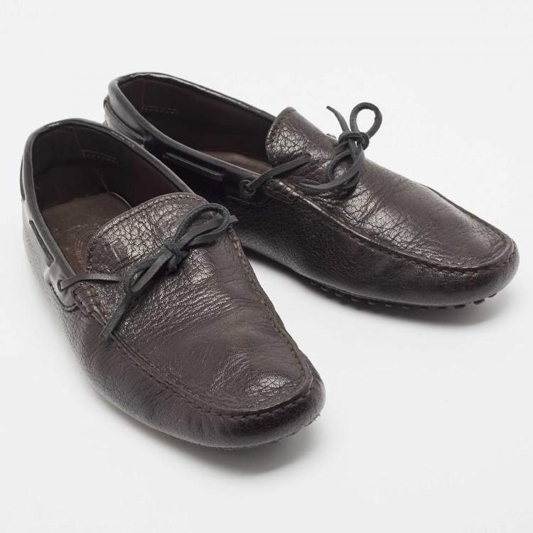 Pre Owned Tod's Black Leather Bow Slip On Loafers Size 39.5