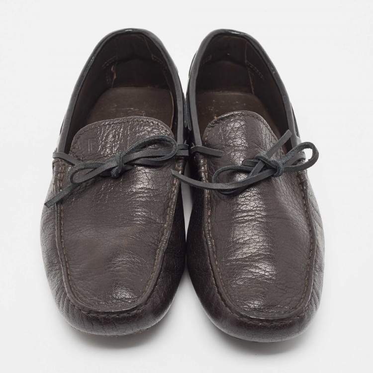 Pre Owned Tod's Black Leather Bow Slip On Loafers Size 39.5