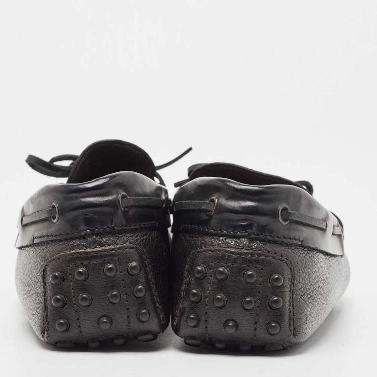 Pre Owned Tod's Black Leather Bow Slip On Loafers Size 39.5