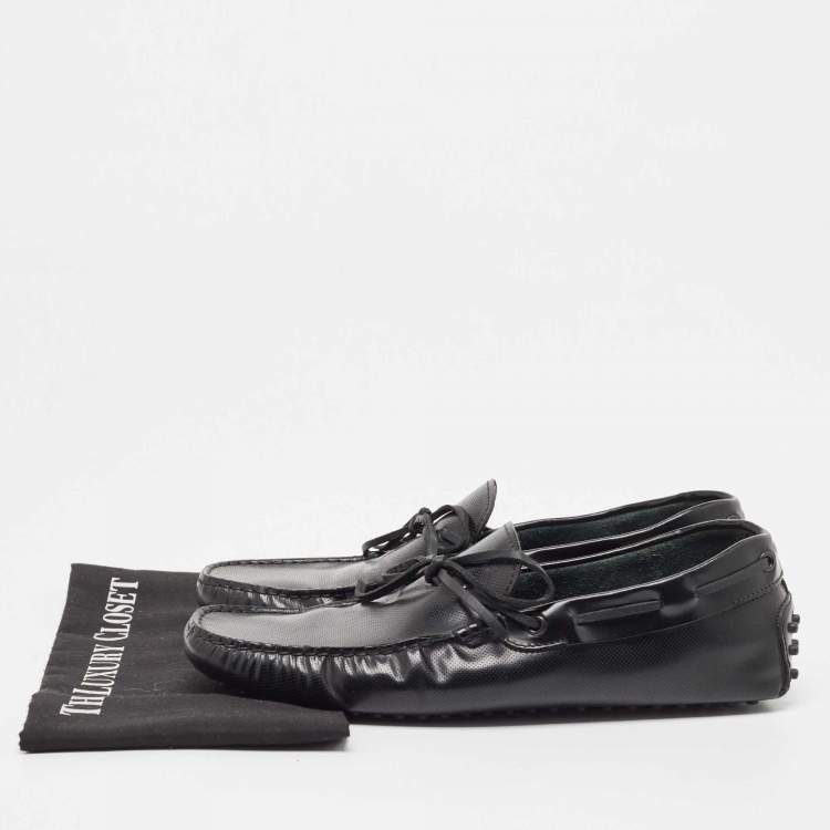 Pre Owned Tod's Black Perforated Leather Bow Loafers Size 43