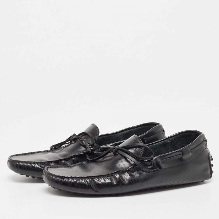 Pre Owned Tod's Black Perforated Leather Bow Loafers Size 43