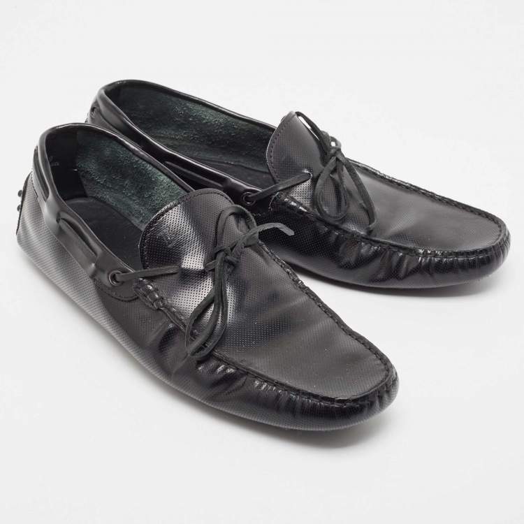 Pre Owned Tod's Black Perforated Leather Bow Loafers Size 43