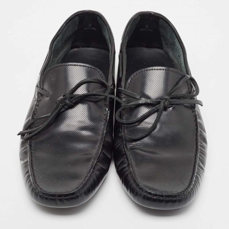 Pre Owned Tod's Black Perforated Leather Bow Loafers Size 43