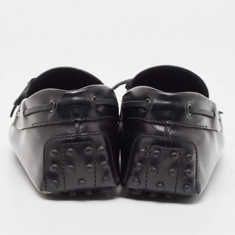 Pre Owned Tod's Black Perforated Leather Bow Loafers Size 43