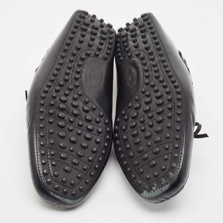 Pre Owned Tod's Black Perforated Leather Bow Loafers Size 43