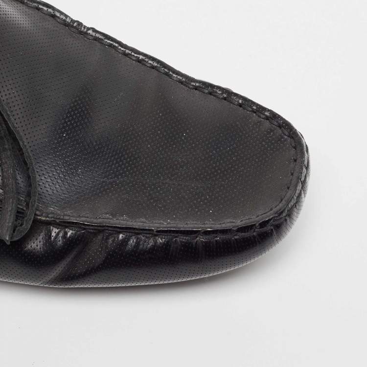 Pre Owned Tod's Black Perforated Leather Bow Loafers Size 43
