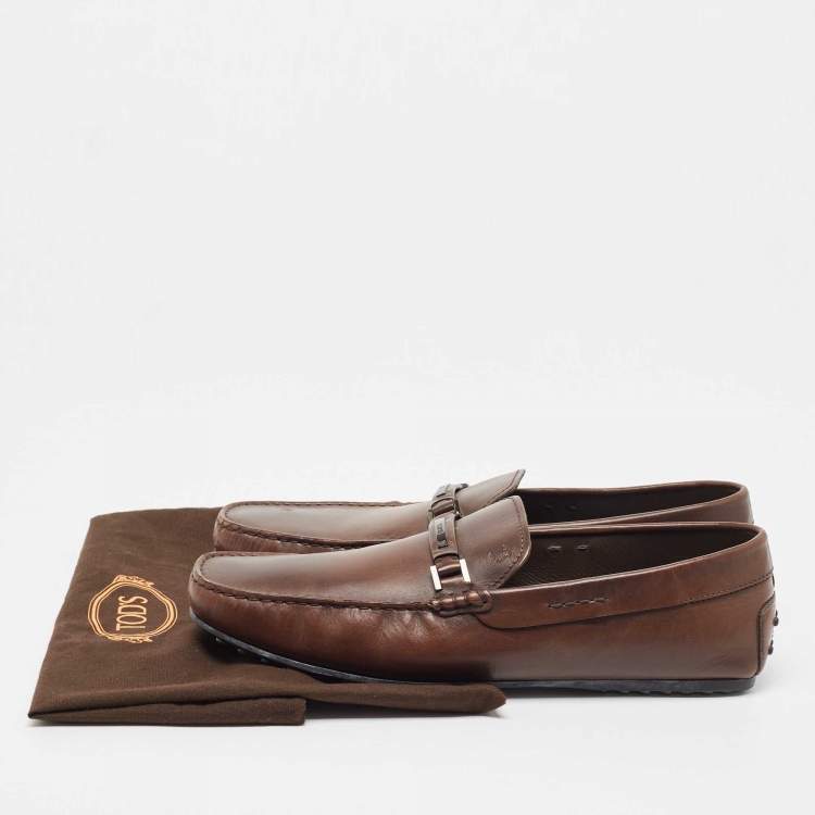 Pre Owned Tod's Brown Leather Slip On Loafers Size 47