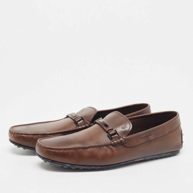 Pre Owned Tod's Brown Leather Slip On Loafers Size 47