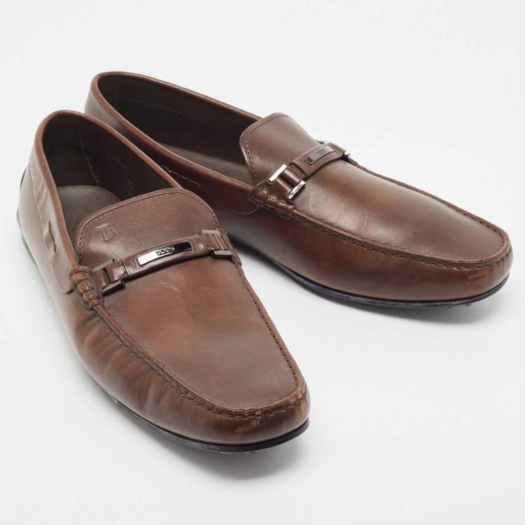Pre Owned Tod's Brown Leather Slip On Loafers Size 47