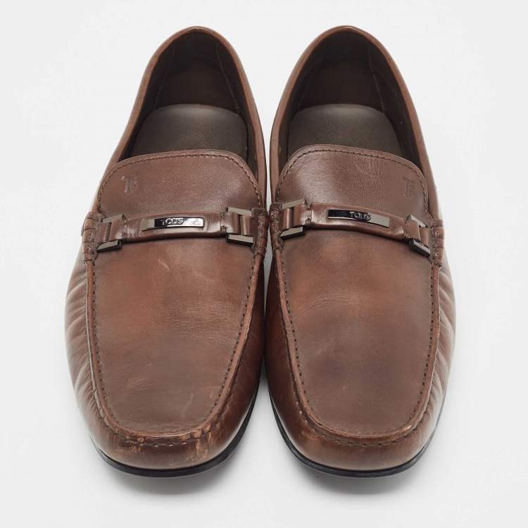 Pre Owned Tod's Brown Leather Slip On Loafers Size 47