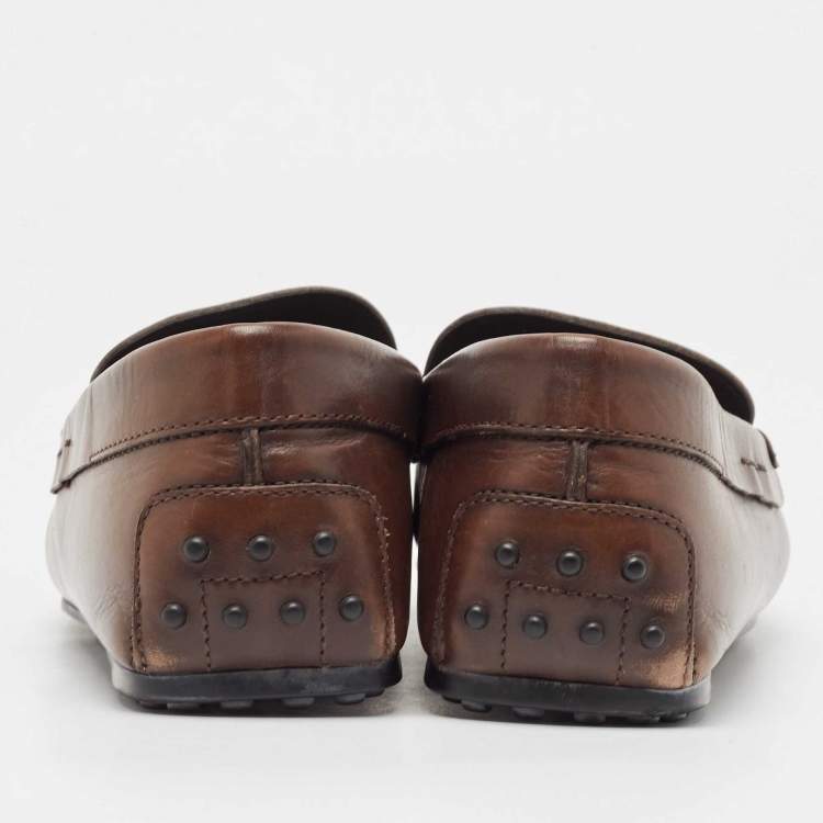 Pre Owned Tod's Brown Leather Slip On Loafers Size 47