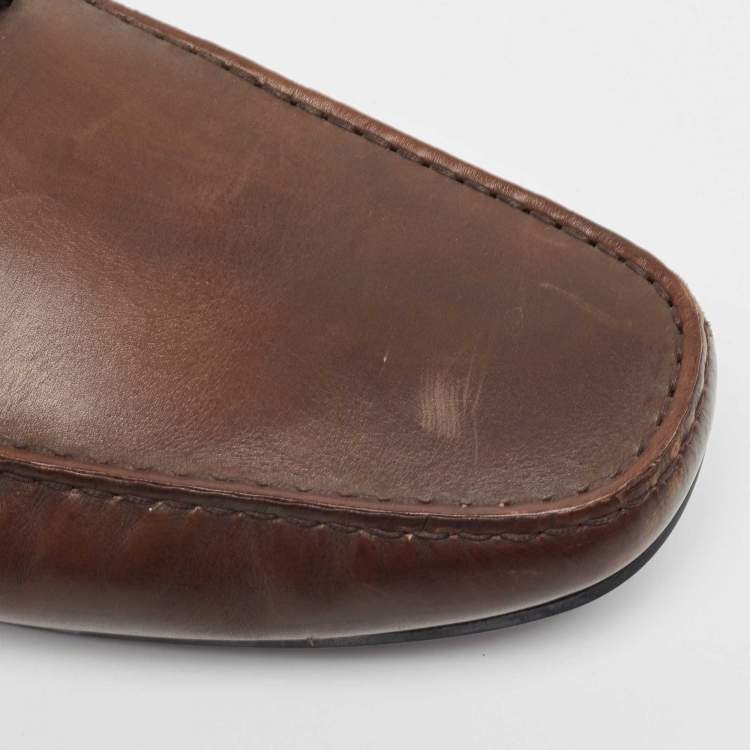 Pre Owned Tod's Brown Leather Slip On Loafers Size 47