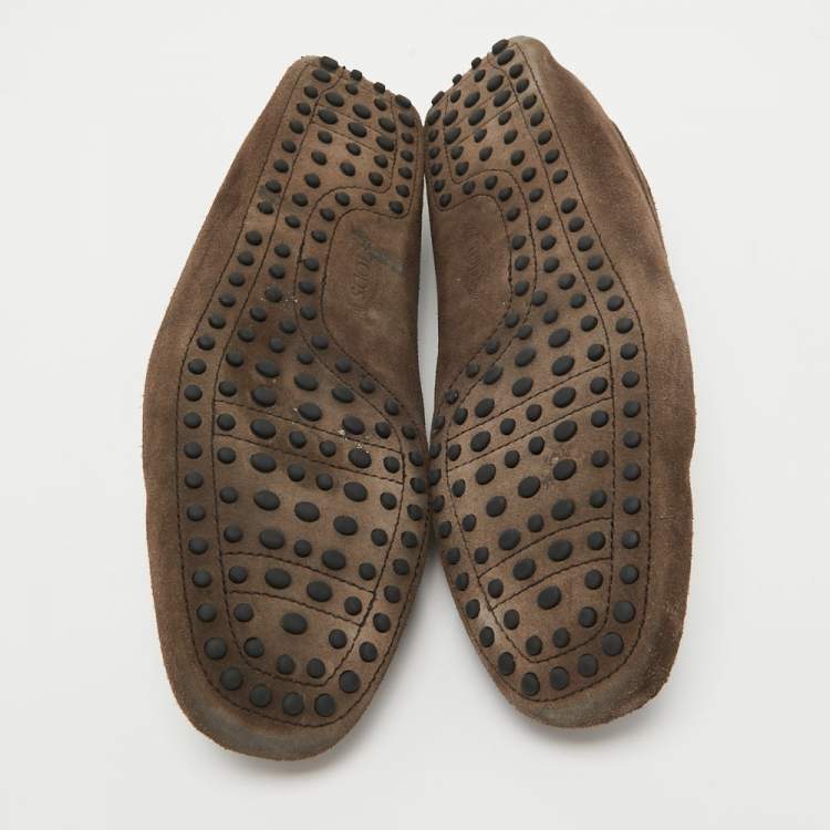 Pre Owned Tod's Brown Suede Double T Loafers Size 44.5