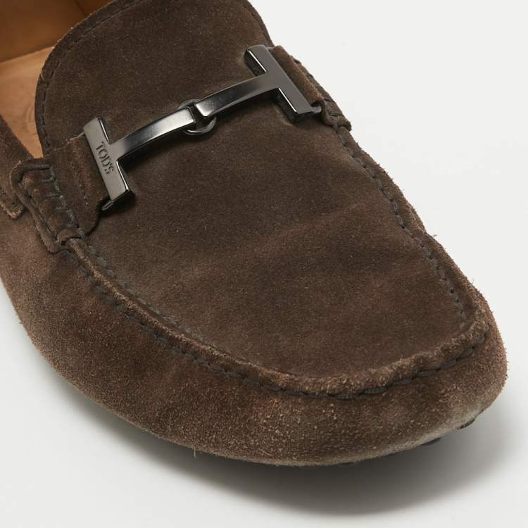 Pre Owned Tod's Brown Suede Double T Loafers Size 44.5