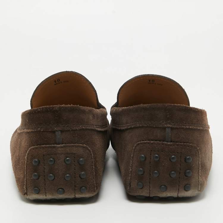 Pre Owned Tod's Brown Suede Double T Loafers Size 44.5