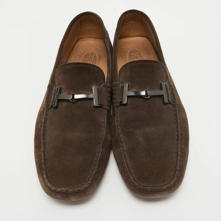 Pre Owned Tod's Brown Suede Double T Loafers Size 44.5