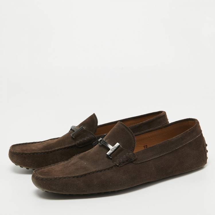 Pre Owned Tod's Brown Suede Double T Loafers Size 44.5