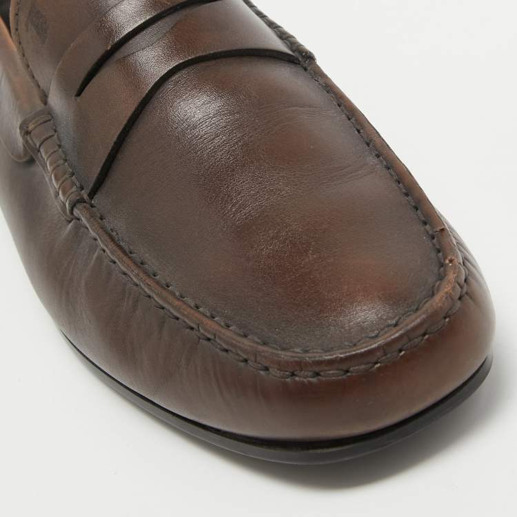 Pre Owned Tod's Brown Leather Penny Loafers Size 42