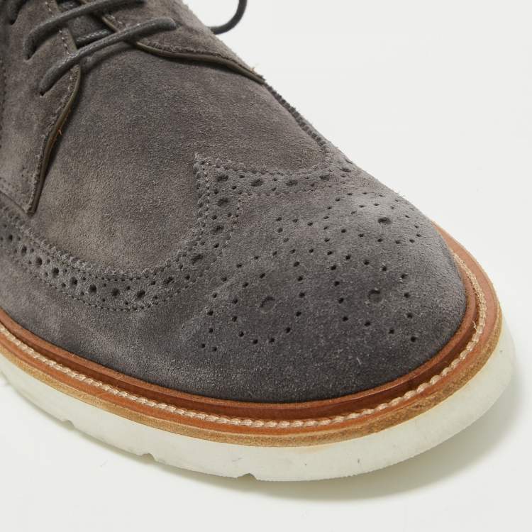 Pre Owned Tod's Grey Brogue Suede Lace Up Derby Size 41.5 