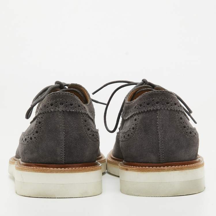 Pre Owned Tod's Grey Brogue Suede Lace Up Derby Size 41.5 