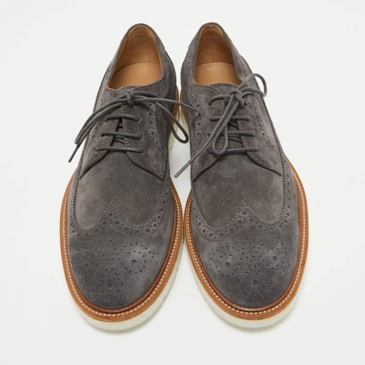 Pre Owned Tod's Grey Brogue Suede Lace Up Derby Size 41.5 