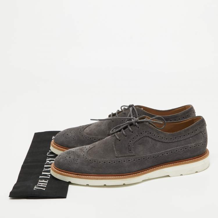 Pre Owned Tod's Grey Brogue Suede Lace Up Derby Size 41.5 