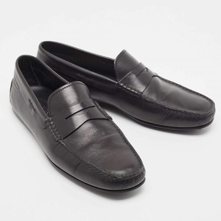 Pre Owned Tod's Black Leather Penny Loafers Size 42