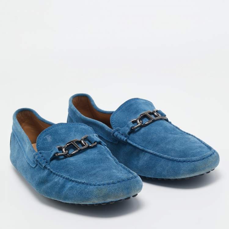 Pre Owned Tod's Blue Suede Slip On Loafers Size 45.5 