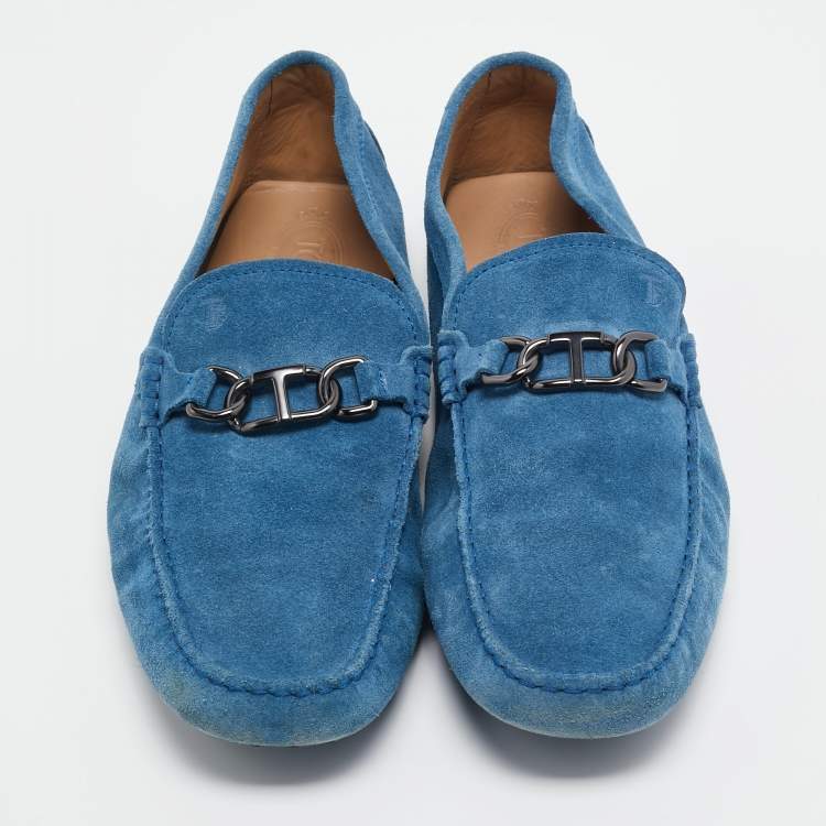 Pre Owned Tod's Blue Suede Slip On Loafers Size 45.5 