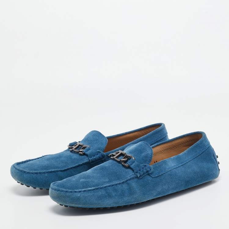 Pre Owned Tod's Blue Suede Slip On Loafers Size 45.5 