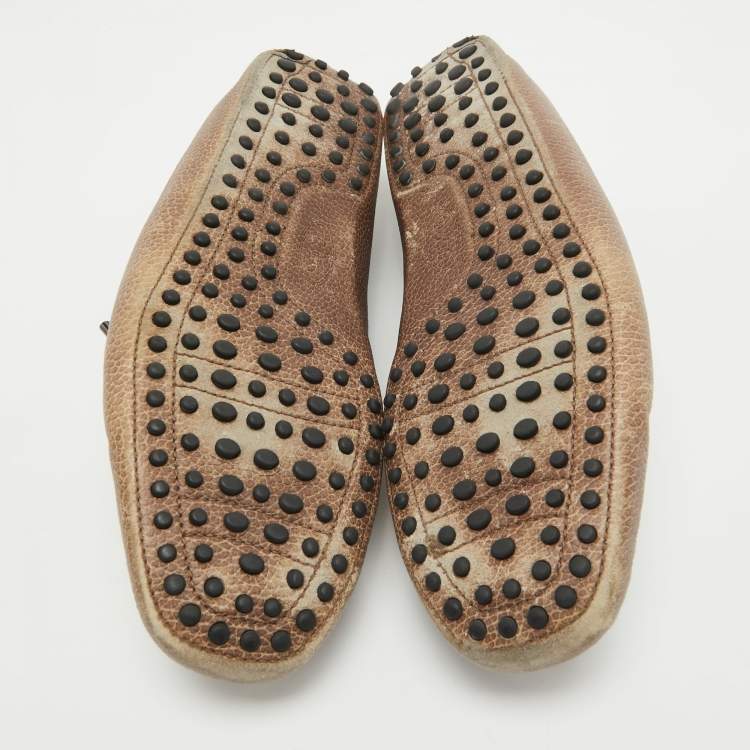 Pre Owned Tod's Two Tone Textured Leather Bow Loafers Size 42.5
