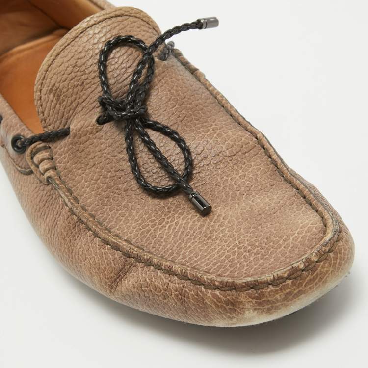 Pre Owned Tod's Two Tone Textured Leather Bow Loafers Size 42.5