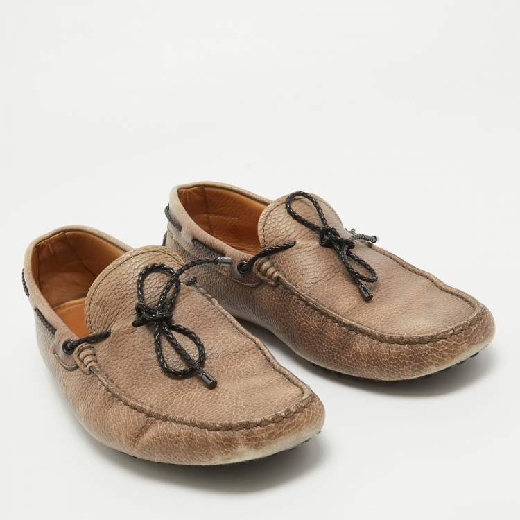 Pre Owned Tod's Two Tone Textured Leather Bow Loafers Size 42.5