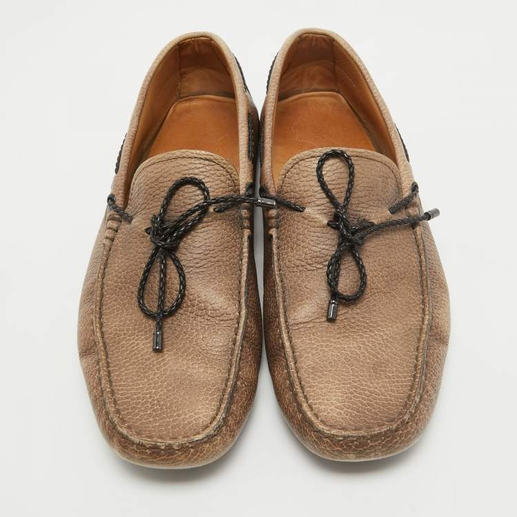 Pre Owned Tod's Two Tone Textured Leather Bow Loafers Size 42.5