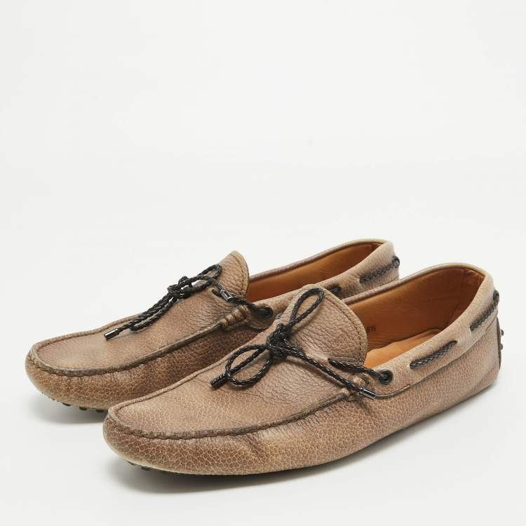 Pre Owned Tod's Two Tone Textured Leather Bow Loafers Size 42.5